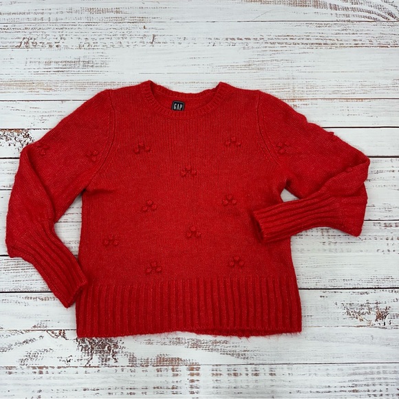 GAP Women’s size Small Heather Red Bubble Cluster Puff Sleeve Sweater - Picture 6 of 11